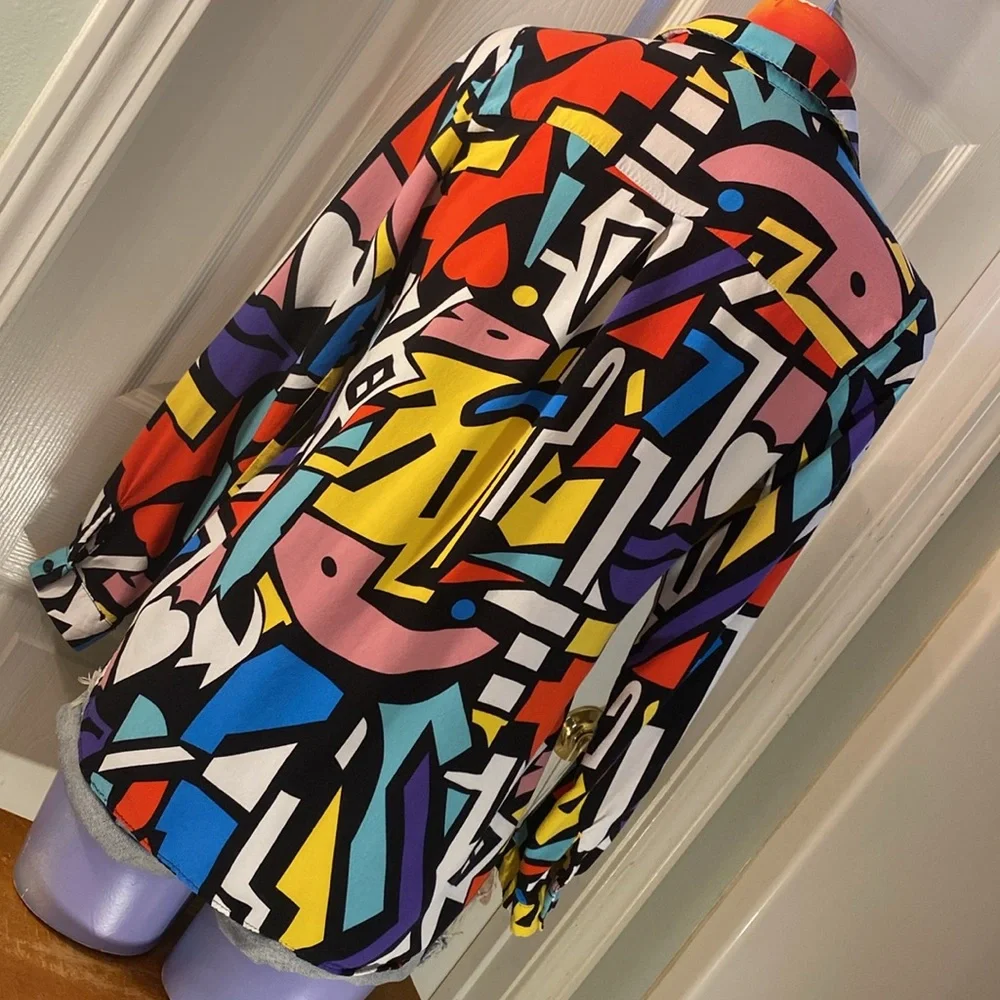 BIG DART Multicolored Pop Art Retro Button Down Long Sleeve Shirt - Picture 7 of 11